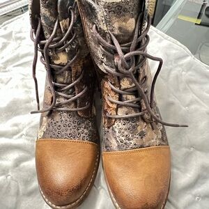 Rieker Mixed Media Tapestry Lace-Up Booties for Women